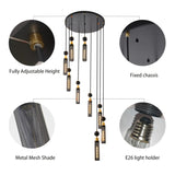 Modern Industrial Multi-Light Pendant Chandelier - 9-Light Black and Gold Adjustable Ceiling Light W1340P233176