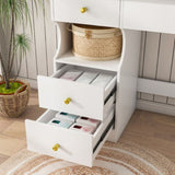 White dressing table, mirror and LED light, 5-drawer dressing table, movable and hidden mirror, W2700P297924