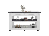 Hardy Kitchen Island, 2 Drawers, 6 Wheels, 2 Shelves, White / Black Wengue B097P474257