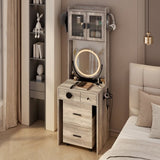 Small Vanity Desk with Mirror and LED Lights, Makeup Table with Charging Station and drawers and 31482463