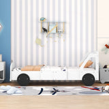 Twin Size Car-Shaped Platform Bed with Wheels,White WF311752AAK
