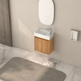16" Small Bathroom Vanity Wall Mounted,Small Acacia Solid Wood Bathroom Vanity with White SMC Resin W2011P307016
