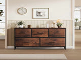 5 Drawer Dresser Fabric Chest of Drawers Storage Organizer Wood Top Surface for TV, Rustic Brown 95626117