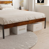 Iron Platform Bed Frame with Rustic Wood Headboard & Footboard - Brown W2992P233432