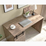Home Office Desk Hazelnut One Cabinet Three Shelves Faux Barn Door on Metal Euro Hinges Modesty B107P218344