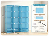 3-Cube Blue Modular Kids Closet, PP & Metal Storage Organizer with Hanging Rods, Tool-Free Assembly 40016339