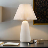 ZNTS Textured Ceramic Table Lamp with Fluted Fabric Shade B035P264542