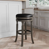 30" Bar Stool, Weathered Gray Finish, Black Leather Seat B04660735