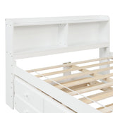 ZNTS Full Bed with Bookcase,Twin Trundle,Drawers,White 25636247