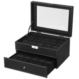 ZNTS Watch Box 20 Mens Case Glass Top Display Organizer Lockable Black 38015822