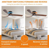 42 inch Black Wood Ceiling Fans Lights and Remote, Modern Flush Mount Low Profile Ceiling Fan W2352P154687