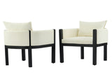 Linen Upholstered Armchair with Black Rubber Wood Legs in White N768P305168B
