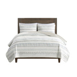 3 Piece Printed Microfiber Seersucker Quilt Set Taupe/Blue Full/Queen B03597654