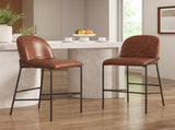 Galen Indoor Metal Upholstered Barstool, Antique Bronze Finish Frame with Brown Faux Leather, Set of N775P290453P