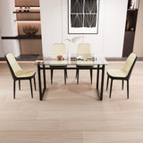 51" 4 person glass dining table set, kitchen set with black metal leg dining table and chairs, 45280953