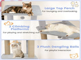 64" Light Gray Cat Tower with Plush Perches & 3 Dangling Balls, Jute Scratching Posts & Anti-Tipping 52858921