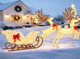 3-Piece Christmas Reindeer & Sleigh Decoration Set, 280 LED Warm/Cold White Lighted Holiday 33325187