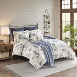 7 Piece Printed Seersucker Comforter Set with Throw Blanket Blue Full/Queen B03597121