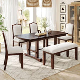 60"-78" Extendable Dining, Farmhouse Wooden Kitchen with Removable Leaf, Large Expanding N752P271802C