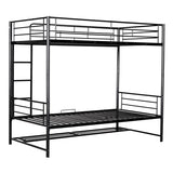 Twin Over Twin Metal Bunk Bed with Shelf and Guardrails, Black MF305475AAB