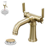 ZNTS Industrial Pipe-Style Bathroom Faucet Brushed Gold 2-Handle Vanity Mixer Tap Pop-Up Drain Included W1920P254920