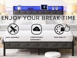 Full Bed Frame Storage Headboard, Charging Station and LED Lights, Upholstered Platform Bed 42481960