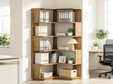 65 Inch L Shaped Corner Bookshelf with 6 Tier Display Shelves and Anti Drop Panel 39985626