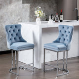 26" Counter Height Bar Stools Set of 2, Modern Velvet Barstools with Button Back&Rivet Trim W1143112573
