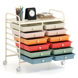 12-Drawer Rolling Storage Cart - 2-Row 10-Storey, Multicolor Drawers, 4 Wheels , White 85327613