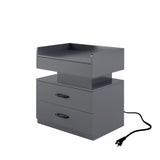 1 Set Nightstand with Adjustable LED Strip Light, 2-drawers, Large Storage Space, Suitable for W368P239007