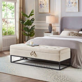 58.6" Bed Bench Metal Base with Storage Beige Velvet W1097119558