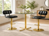 Set of 2 Modern Bar Stools with Adjustable Height, Black PU Leather Upholstered Stools with Gold W3875P378577