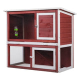 ZNTS Wood Rabbit Hutch, Pet Playpen with 2 Stories, Ramp, Doors, Pull-out Tray, Water Bottle, Outdoor W2181P153136