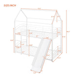 Twin Over Twin Metal Bunk Bed With Slide,Kids House Bed White MF313919AAK