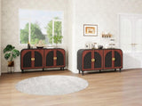 Vintage Arched Sideboard Cabinet with Gold Half-Moon Handle, MDF Storage Cabinet with Adjustable W688P389191