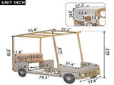 Wood Full Size Car Bed with Pillow, Ceiling Cloth and LED, Natural 41326780