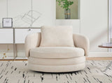 30"W Modern Round 360&deg Swivel Barrel Accent Chair with Pillow, Chenille Upholstered Comfy Barrel W3118P462479