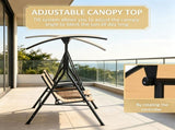 Beige 2-Seat Porch Swing with Adjustable Canopy, Built-in Storage Table & Cup Holders for Backyard 02083236