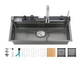 Pull-out Faucet Single Bowl Sink Kitchen Vegetable Sink 304 30"x18" Whale Waterfall Sink Stainless 08926983