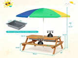 3-in-1 Kids Picnic Table with Adjustable Umbrella, Fir Wood Outdoor Activity Table Set with 41139783
