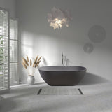 63" Luxury Engineered Solid Surface Bathtub, Stone Resin Freestanding Soaking Bathtub with Overflow W1573132651