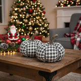 2PCS Set Christmas Pumpkin Decoration 7x7x6.7" Fabric Black & White Plaid Pumpkins, Perfect for 66644802