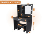 Vanity Table with Mirror & Adjustable LED Lights, Power Outlet, Hairdryer Holder & Stool Compact 54057039