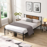King Size metal bedframe,Headboard with wood panel decoration,black W311P248424