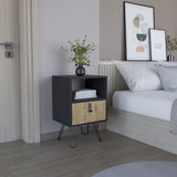 Huna Nightstand, Stylish Storage with Hairpin Leg, Open Shelf and Drawer B070P173218