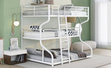 Full XL over Twin XL over Queen Size Triple Bunk Bed with Long and Short Ladder,White 42648528