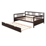 ZNTS Full Size Daybed Wood Bed with Twin Size Trundle,Espresso WF295131AAP