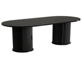 70.9" Oval Dining Table for 6 People, Fluted Cylindrical Pedestals with Roll-up Door Storage 29466713