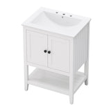 24" White Modern Sleek Bathroom Vanity Elegant Ceramic Sink with Solid Wood Frame Open Style Shelf N725P189823K