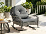 Mix Gray Handwoven PE Rattan Porch Rocking Chair, Metal Frame Safe Smooth Rocker with Removable 38238544